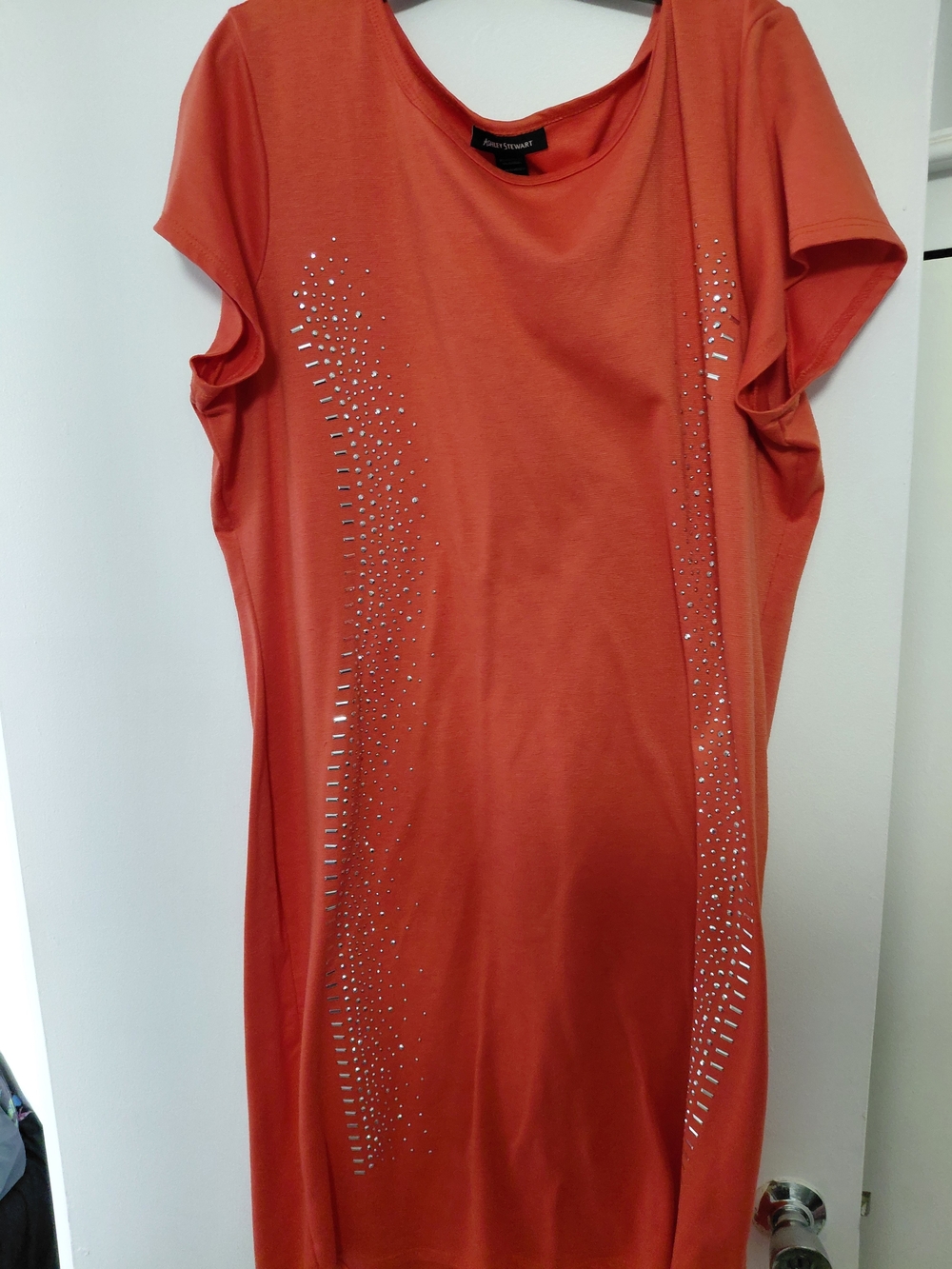 Ashley Stewart Orange Midi Dress with Rhinestone Accents